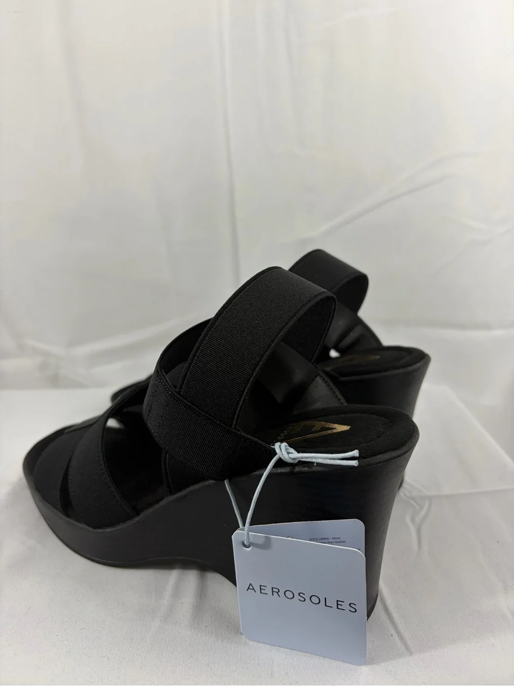 NWT Aerosoles Women's Size 6 Black Elastic-Strap Wedge Sandals